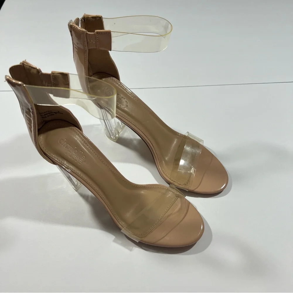 Charlotte Russe Shayna 4” Block Clear Heel Sexy Size 9 Nude - Picture 3 of 9